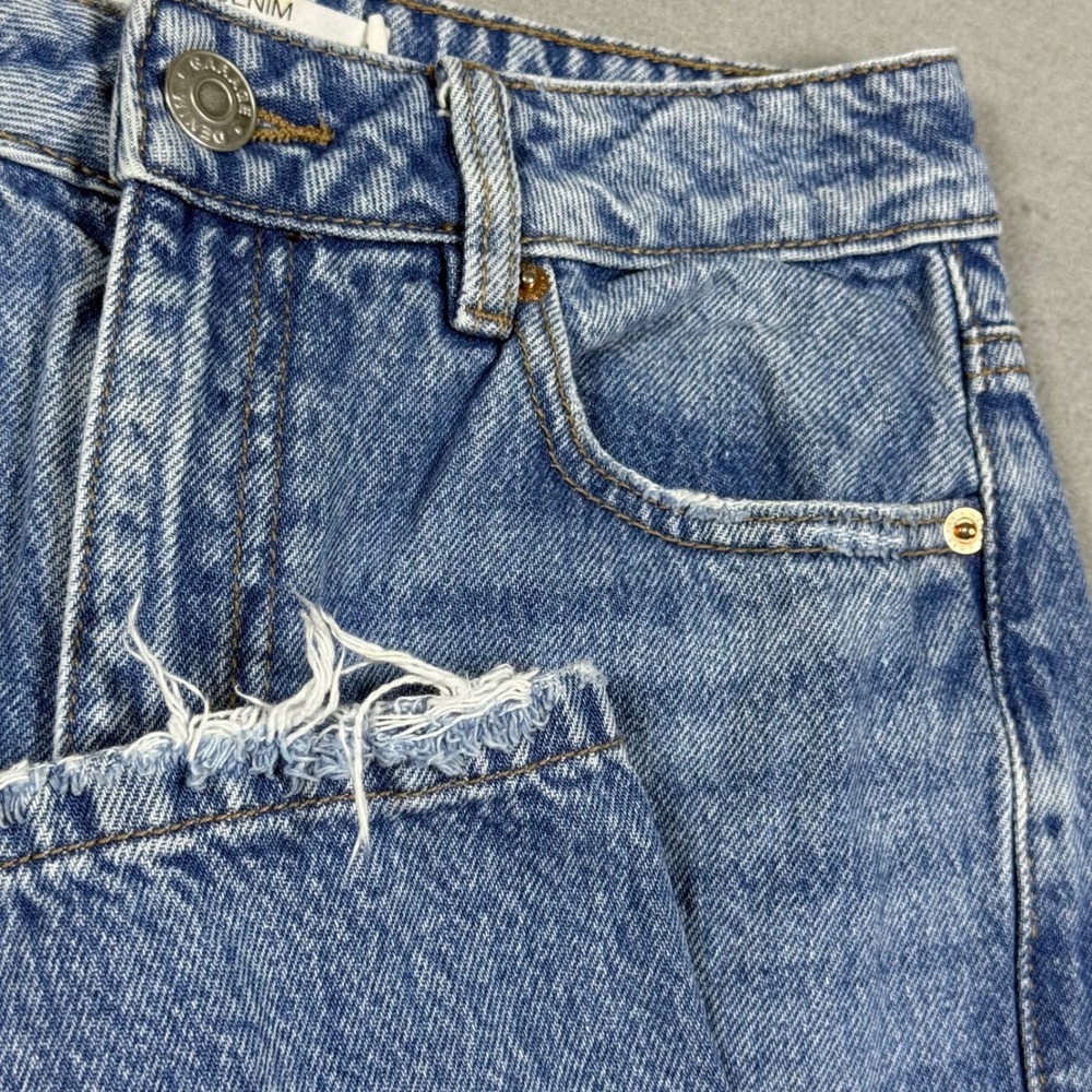 Garage Vintage Straight High Rise Blue Denim Jeans Raw Hem Womens Size 00 23